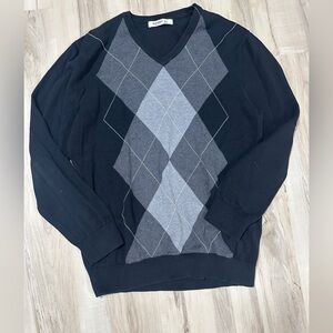Men's Black and Gray Argyle Sweater